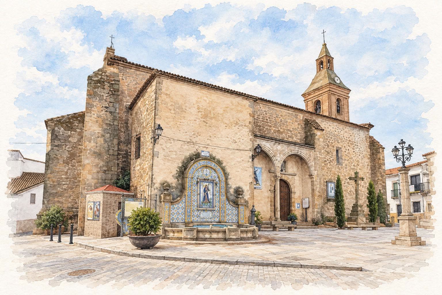 Acuarela de la iglesia de Santiago Apóstol de Peraleda de la Mata